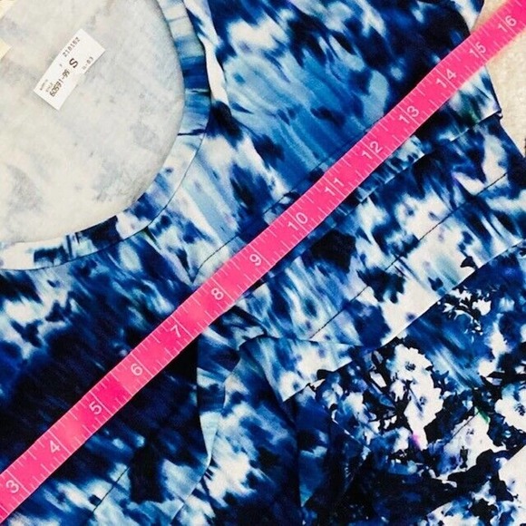 Nicole Miller $300 Women's Small Blue Purple Print Tiered Tidal Pleat Dress - Picture 10 of 13